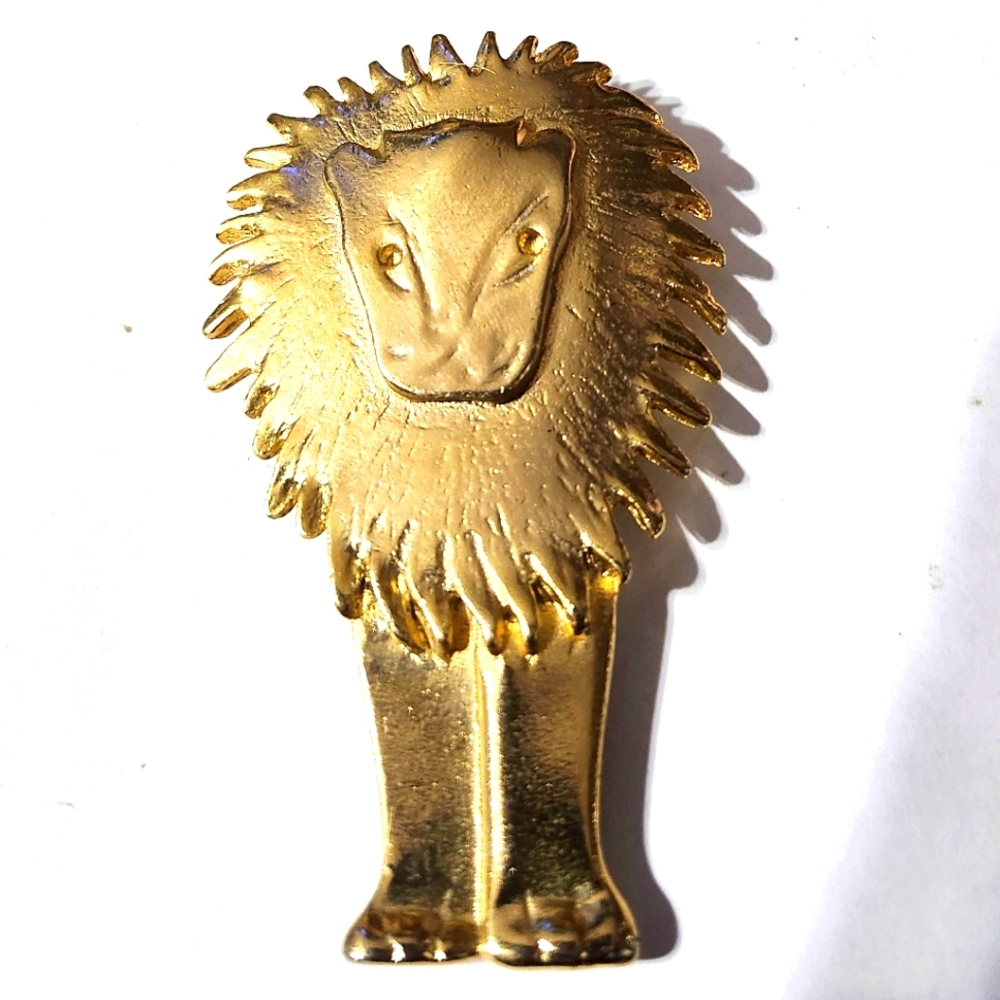 Vtg Modernist Gold Tone Lion Pin Brooch